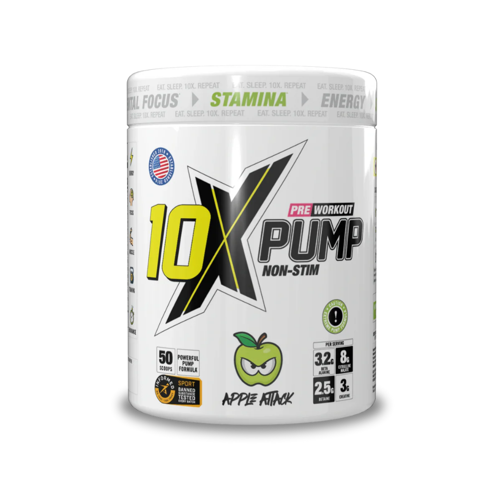 10X PUMP Stim free Pre-Workout 50 Scoops - 600g