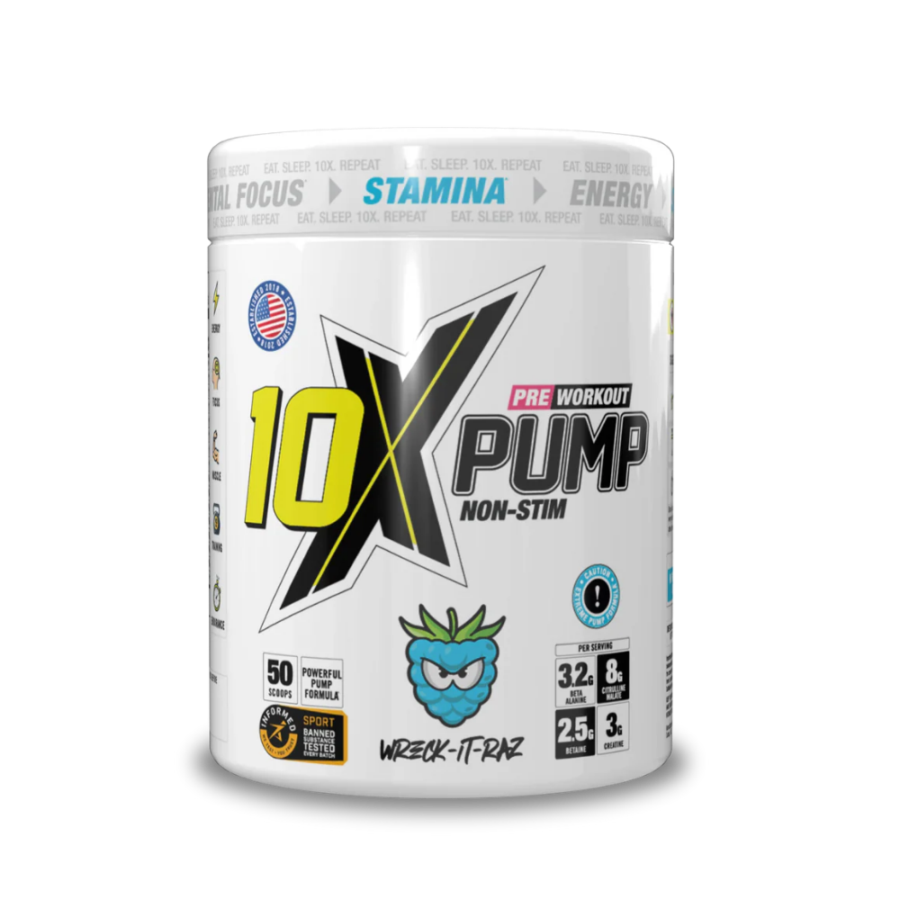 10X PUMP Stim free Pre-Workout 50 Scoops - 600g