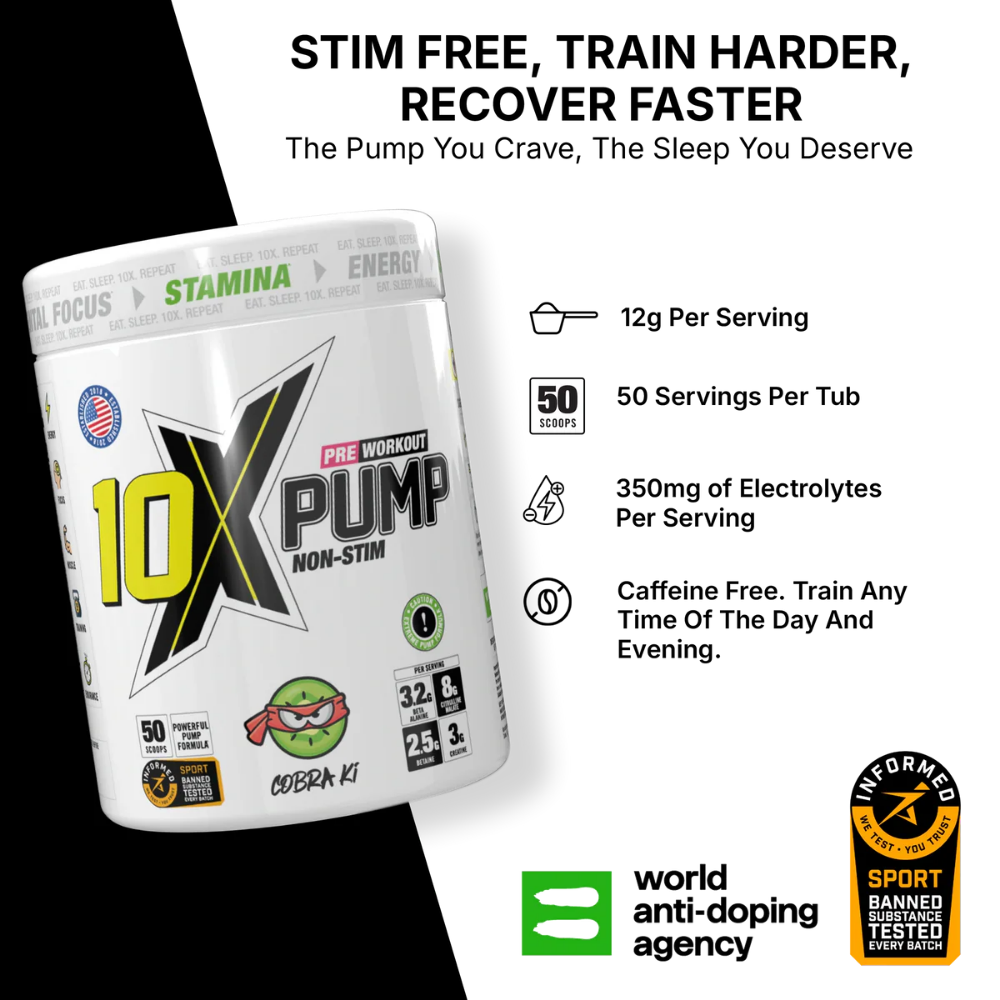 10X PUMP Stim free Pre-Workout 50 Scoops - 600g