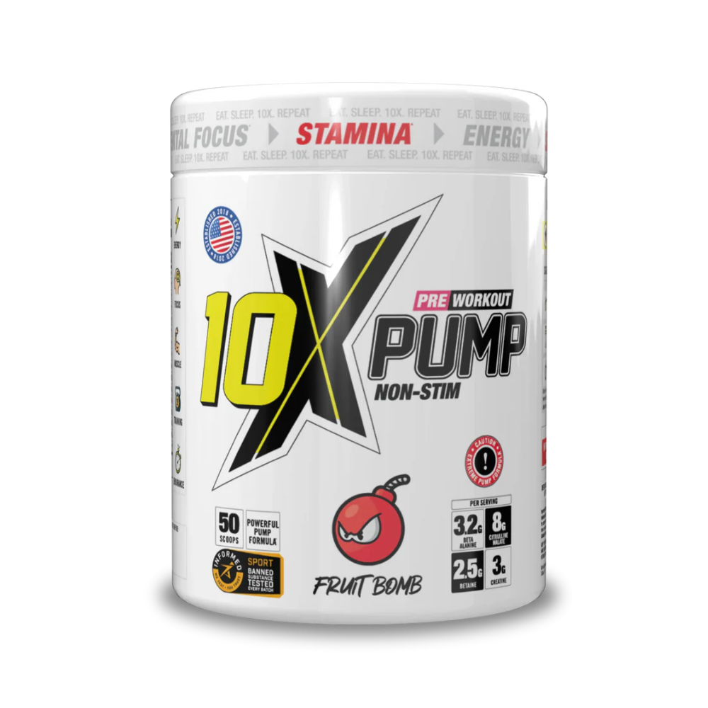 10X PUMP Stim free Pre-Workout 50 Scoops - 600g