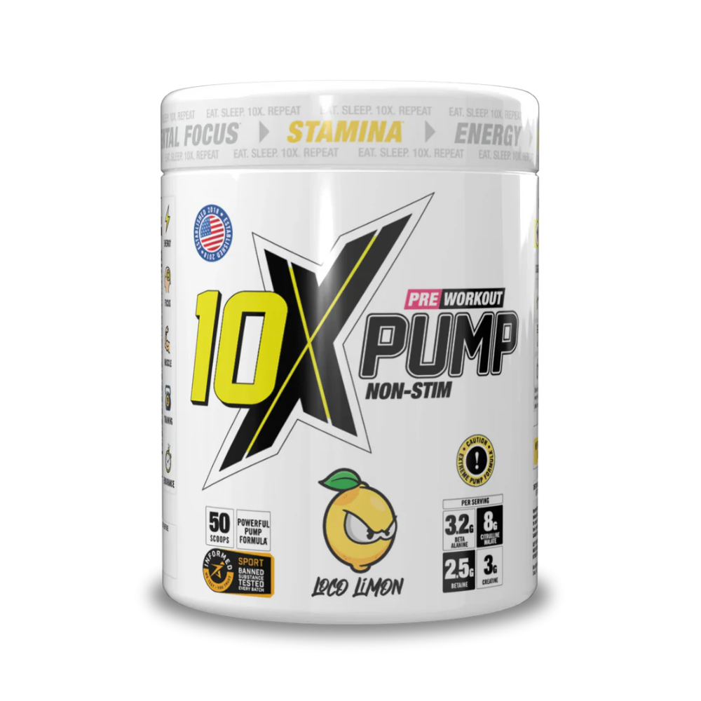 10X PUMP Stim free Pre-Workout 50 Scoops - 600g