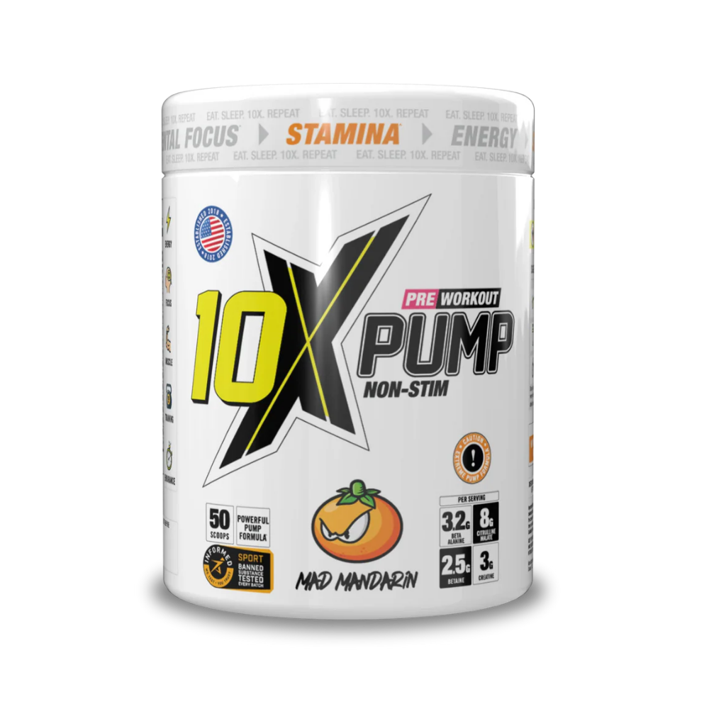 10X PUMP Stim free Pre-Workout 50 Scoops - 600g